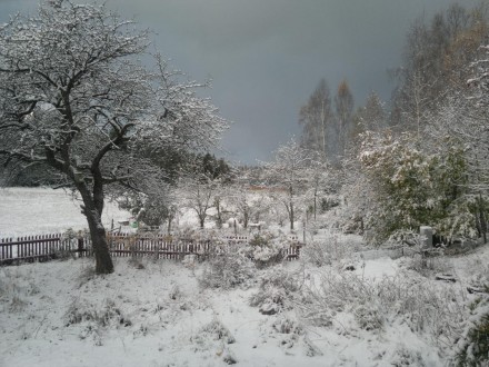 snö från köksfönstret oktober